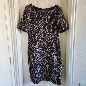 Elie Tahari Leopard Animal Print Knee Length Britney Sheath Silk Dress